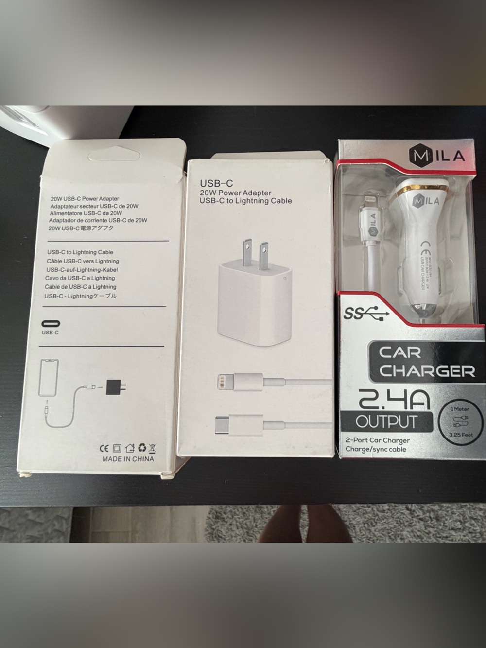 2 wall chargers w/ cord and 1 2.4A Car Charger with USB-C Power Adapter Bundle